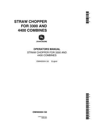 John Deere Straw Chopper for 3300 and 4400 Comines Operator’s Manual Instant Download (Publication No.OMH83004)