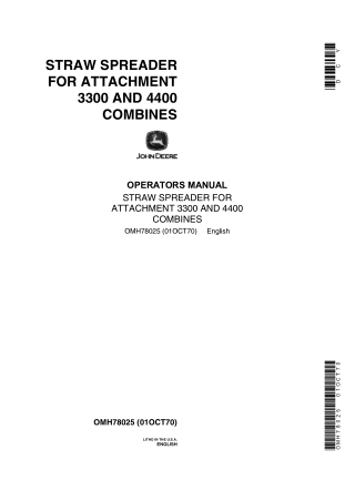 John Deere Straw Spreader for Attachment 3300 and 4400 Combines Operator’s Manual Instant Download (Publication No.OMH78