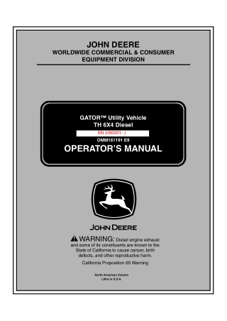 John Deere TH 6×4 Diesel GATOR™ Utility Vehicle Operator’s Manual Instant Download ( PIN050001-) (Publication No.OMM1611