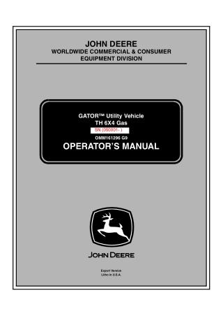 John Deere TH 6×4 Gas GATOR™ Utility Vehicle Operator’s Manual Instant Download ( PIN050001-) (Publication No.OMM161296)