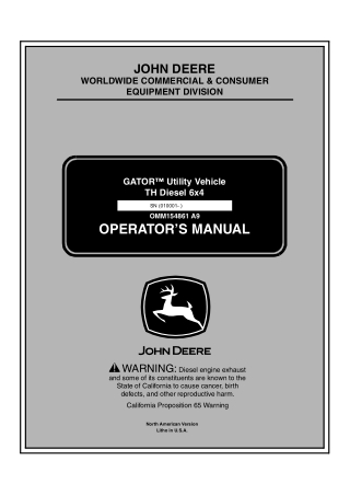 John Deere TH Diesel 6×4 GATOR™ Utility Vehicle Operator’s Manual Instant Download (PIN010001-) (Publication No.OMM15486