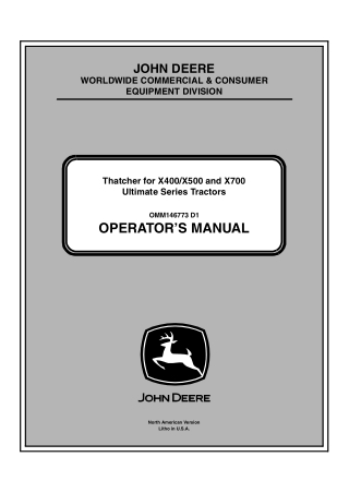 John Deere Thatcher for X400X500 and X700 Ultimate Series Tractors Operator’s Manual Instant Download (Publication No.OM