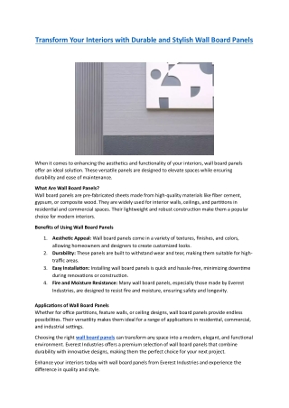 Transform Your Interiors with Durable and Stylish Wall Board Panels - Everest Industries Limited
