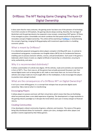Driftboss The NFT Racing Game Changing The Face Of Digital Ownership