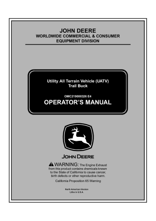 John Deere Trail Buck Utility All Terrain Vehicle (UATV) Operator’s Manual Instant Download (PIN010001-) (Publication No