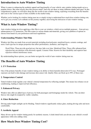 Explaining the Different Shades of Auto Window Tinting