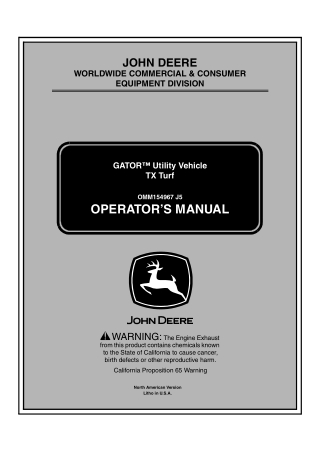 John Deere TX Turf GATOR™ Utility Vehicle Operator’s Manual Instant Download (PIN010001-) (Publication No.OMM154967)