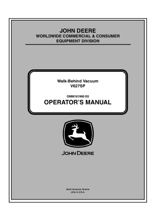 John Deere V627SP Walk-Behind Vacuum Operator’s Manual Instant Download (PIN001001-) (Publication No.OMM161990)