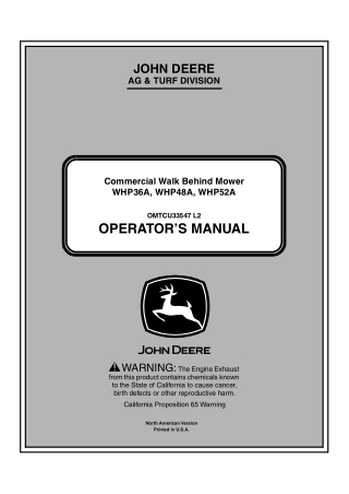 John Deere WHP36A WHP48A WHP52A Commercial Walk Behind Mower Operator’s Manual Instant Download (PIN040001-) (Publicatio