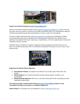 Unlock Your Fitness Potential at Darwin Fitness Maitland FL