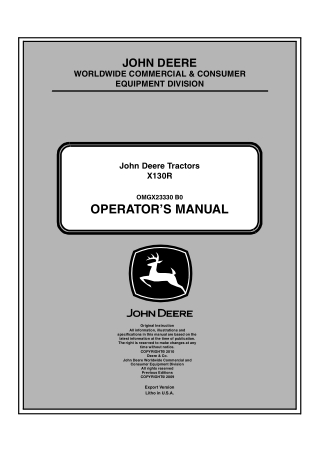 John Deere X130R Tractors Operator’s Manual Instant Download (PIN010001-) (Publication No.OMGX23330)