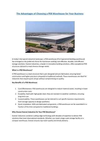 The Advantages of Choosing a PEB Warehouse for Your Business - Everest Industries Limited
