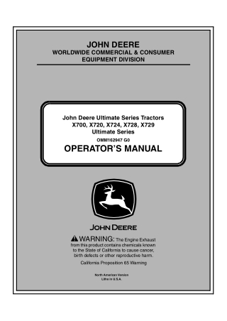 John Deere X700 X720 X724 X728 X729 Ultimate Series Tractors Operator’s Manual Instant Download (PIN060001-)