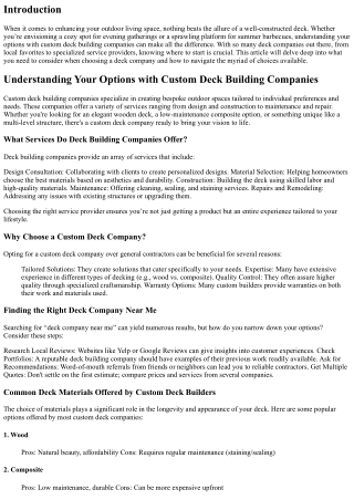Understanding Your Options with Custom Deck Building Companies