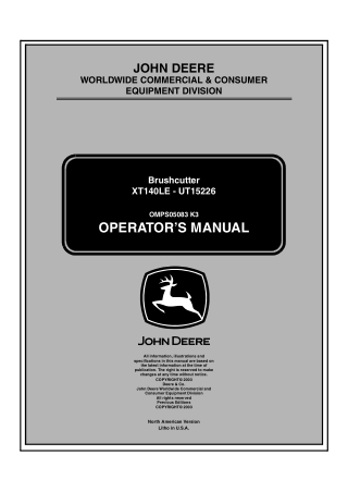 John Deere XT140LE – UT15226 Brushcutter Operator’s Manual Instant Download (Publication No.OMPS05083)