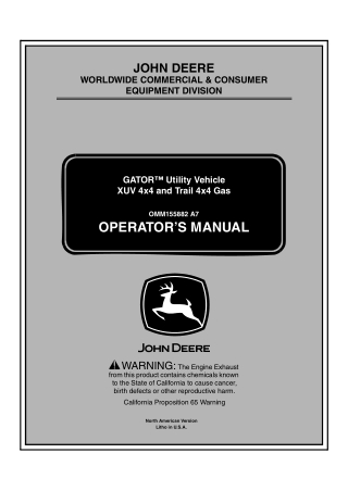 John Deere XUV 4×4 and Trail 4×4 Gas GATOR™ Utility Vehicle Operator’s Manual Instant Download (PIN010001-) (Publication