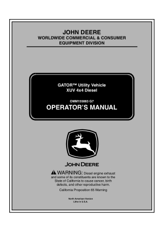 John Deere XUV 4×4 Diesel GATOR™ Utility Vehicle Operator’s Manual Instant Download (PIN010001-) (Publication No.OMM1558