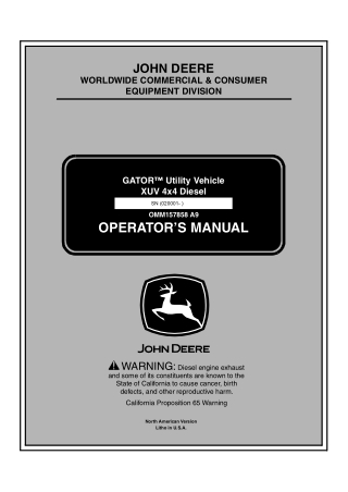 John Deere XUV 4×4 Diesel GATOR™ Utility Vehicle Operator’s Manual Instant Download (PIN020001-) (Publication No.OMM1578