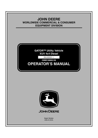 John Deere XUV 4×4 Diesel GATOR™ Utility Vehicle Operator’s Manual Instant Download (PIN020001-) (Publication No.OMM1588