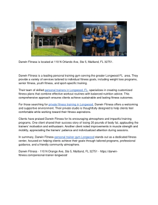 Achieve Your Fitness Goals with Darwin Fitness Personal Training Gym in Longwood, FL
