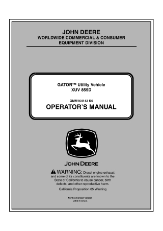 John Deere XUV 855D GATOR™ Utility Vehicle Operator’s Manual Instant Download (PIN010001-) (CSN010001-)(Publication No.O