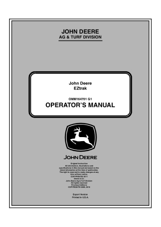 John Deere Z645 Zero Turn Mowers Operator’s Manual Instant Download (PIN120001-) (Publication No.OMM164701)