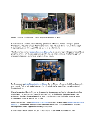 Achieve Your Fitness Goals with Darwin Fitness Personal Trainers in Orlando, FL