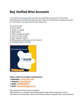 Buy Verified Wise Accounts in Bulk (PVA, Old)  PDF