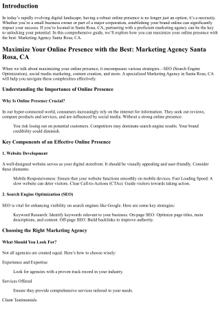 Maximize Your Online Presence with the Best: Marketing Agency Santa Rosa, CA