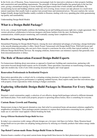 Affordable Design-Build Packages In Houston For Each Budget plan