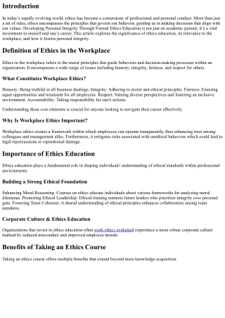 Developing Personal Integrity Through Formal Ethics Education