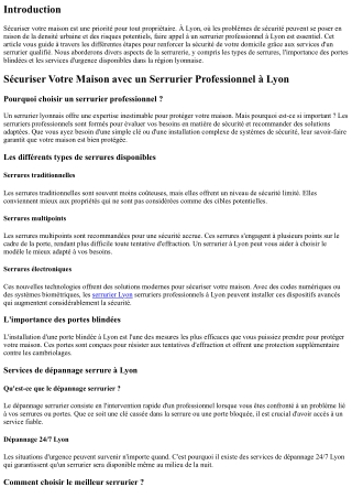 Sécuriser Votre Maison avec un Serrurier Professionnel à Lyon