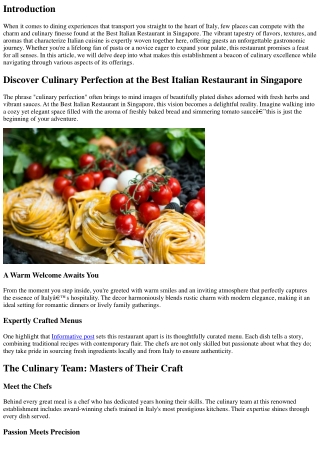 Discover Culinary Perfection at the Best Italian Restaurant in Singapore