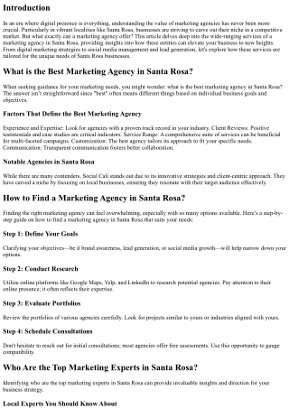 Exploring the Wide-Ranging Services of a Marketing Agency in Santa Rosa