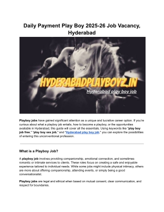 Daily Payment Play Boy 2025-26 Job Vacancy, Hyderabad