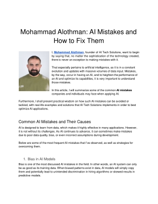 Mohammad Alothman: AI Mistakes and How to Fix Them