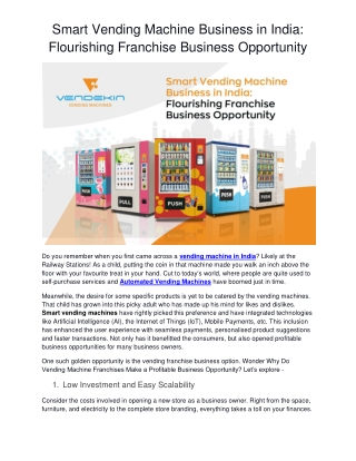 Smart Vending Machine Business in India Flourishing Franchise Business Opportunity