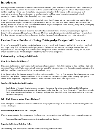 Customized Home Builders Offering Innovative Design-Build Providers