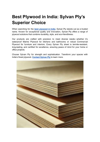 Best Plywood in India_ Sylvan Ply’s Superior Choice