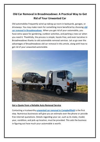 Old Car Removal in Broadmeadows A Practical Way to Get Rid of Your Unwanted Car