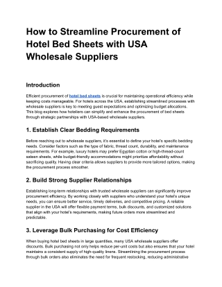 How to Streamline Procurement of Hotel Bed Sheets with USA Wholesale Suppliers