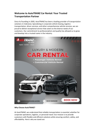 Welcome to AutoTRANZ Car Rental Your Trusted Transportation Partner in indonesia