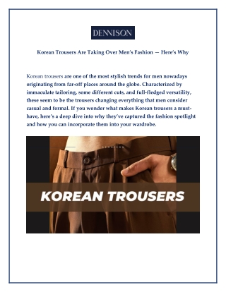 Korean Trousers Are Taking Over Men’s Fashion – Here’s Why