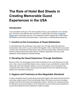 The Role of Hotel Bed Sheets in Creating Memorable Guest Experiences in the USA