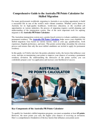 Comprehensive Guide to the Australia PR Points Calculator for Skilled Migration