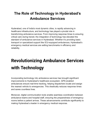 The Role of Technology in Hyderabad’s Ambulance Services