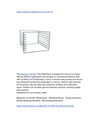 Allpoints 1321097 Tray Slide Rack (8 Tray) _ PartsFe UK