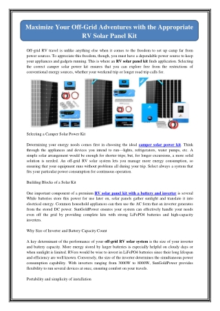 Maximize Your Off-Grid Adventures with the Appropriate RV Solar Panel Kit