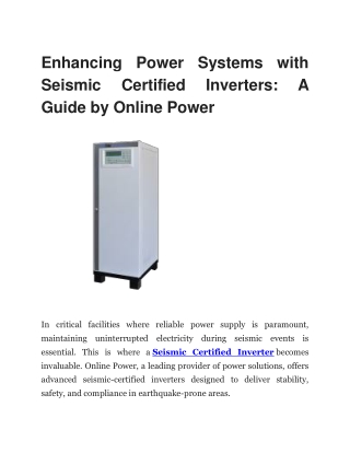 Online Power - Seismic Certified Inverters for Enhanced Structural Stability