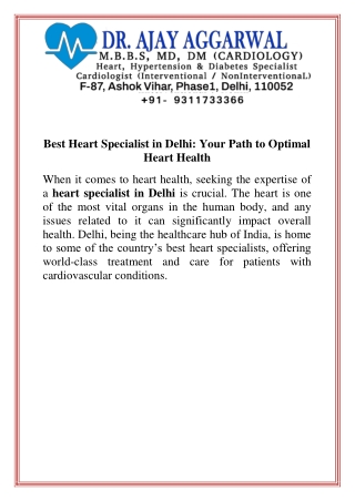 Best Heart Specialist in Delhi Your Path to Optimal Heart Health